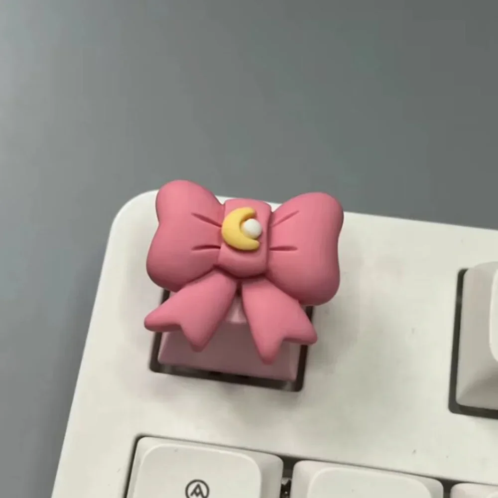 Pink Cute Bow keycap for OEM Keyboard with cross axis, Ribbon with moon